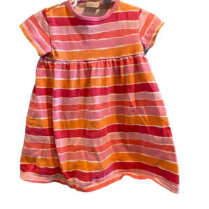 LL BEAN GUC GIRLS PINK DRESS TOP BOTTOM SUMMER FALL STRIPES COTTON CASUAL SZ 2T